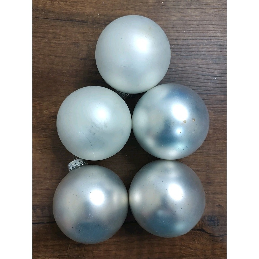 VTG G&D Glass Christmas Ornament Lot Silver White Matte Finish Lot Of 5 D2